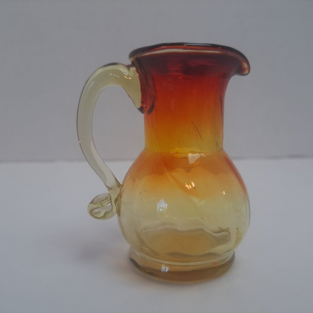 Rainbow Hand Blown Amberina Color Mini Glass Pitcher